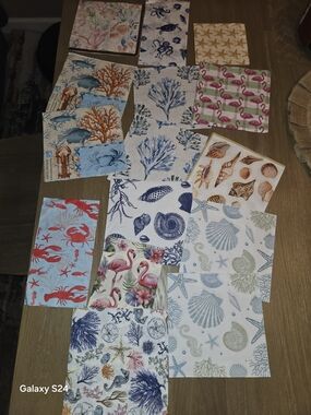 Assorted Coastal Print Paper Napkins Lot Of 15 For Decoupage